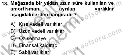 Perakende Yönetimi Dersi 2014 - 2015 Yılı (Final) Dönem Sonu Sınavı 13. Soru