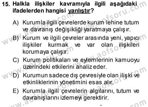 Perakende Yönetimi Dersi 2014 - 2015 Yılı (Final) Dönem Sonu Sınav Soruları 15. Soru