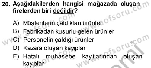 Perakende Yönetimi Dersi 2014 - 2015 Yılı (Final) Dönem Sonu Sınav Soruları 20. Soru