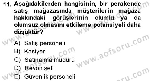Perakende Yönetimi Dersi 2014 - 2015 Yılı Tek Ders Sınav Soruları 11. Soru