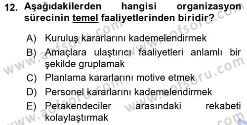 Perakende Yönetimi Dersi 2015 - 2016 Yılı (Vize) Ara Sınav Soruları 12. Soru