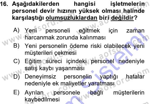 Perakende Yönetimi Dersi 2015 - 2016 Yılı (Vize) Ara Sınav Soruları 16. Soru
