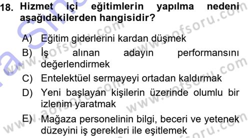 Perakende Yönetimi Dersi 2015 - 2016 Yılı (Vize) Ara Sınav Soruları 18. Soru