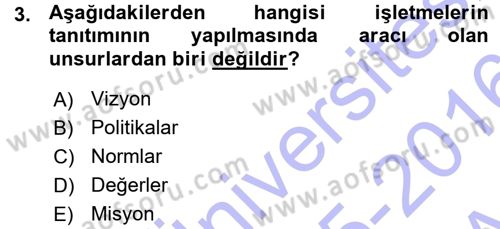 Perakende Yönetimi Dersi 2015 - 2016 Yılı (Vize) Ara Sınav Soruları 3. Soru