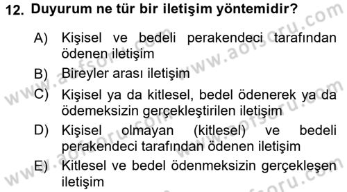 Perakende Yönetimi Dersi 2015 - 2016 Yılı Tek Ders Sınavı 12. Soru