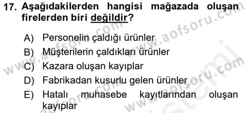 Perakende Yönetimi Dersi 2015 - 2016 Yılı Tek Ders Sınav Soruları 17. Soru