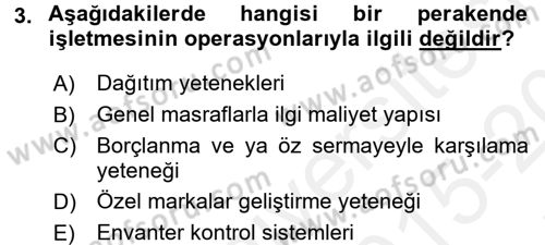 Perakende Yönetimi Dersi 2015 - 2016 Yılı Tek Ders Sınav Soruları 3. Soru