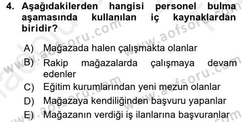 Perakende Yönetimi Dersi 2015 - 2016 Yılı Tek Ders Sınav Soruları 4. Soru