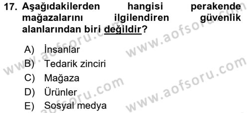 Perakende Yönetimi Dersi 2016 - 2017 Yılı 3 Ders Sınav Soruları 17. Soru