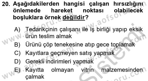 Perakende Yönetimi Dersi 2016 - 2017 Yılı 3 Ders Sınav Soruları 20. Soru