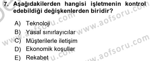 Perakende Yönetimi Dersi 2016 - 2017 Yılı 3 Ders Sınav Soruları 7. Soru