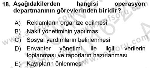 Perakende Yönetimi Dersi 2016 - 2017 Yılı (Vize) Ara Sınav Soruları 18. Soru