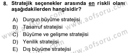 Perakende Yönetimi Dersi 2016 - 2017 Yılı (Vize) Ara Sınav Soruları 8. Soru