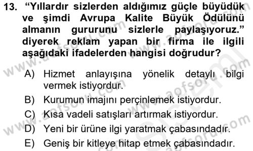 Perakende Yönetimi Dersi 2016 - 2017 Yılı (Final) Dönem Sonu Sınav Soruları 13. Soru