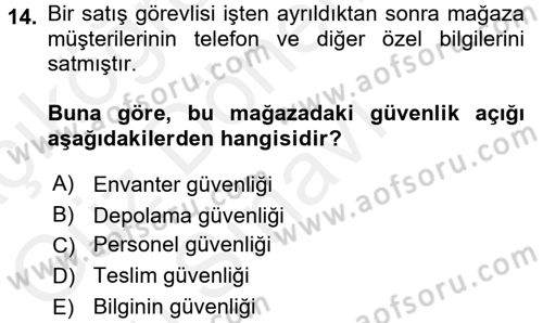 Perakende Yönetimi Dersi 2016 - 2017 Yılı (Final) Dönem Sonu Sınav Soruları 14. Soru