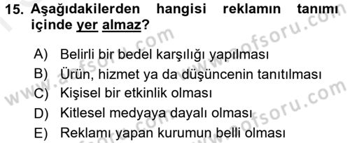 Perakende Yönetimi Dersi 2016 - 2017 Yılı (Final) Dönem Sonu Sınav Soruları 15. Soru