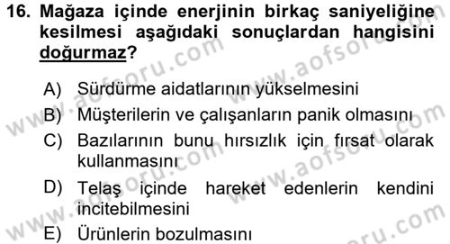 Perakende Yönetimi Dersi 2016 - 2017 Yılı (Final) Dönem Sonu Sınav Soruları 16. Soru