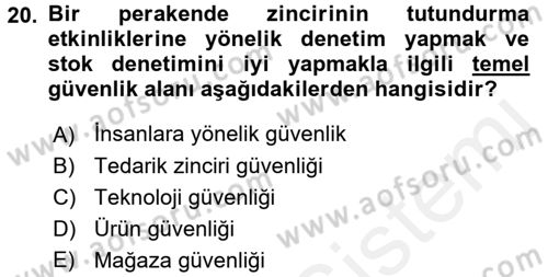 Perakende Yönetimi Dersi 2016 - 2017 Yılı (Final) Dönem Sonu Sınav Soruları 20. Soru