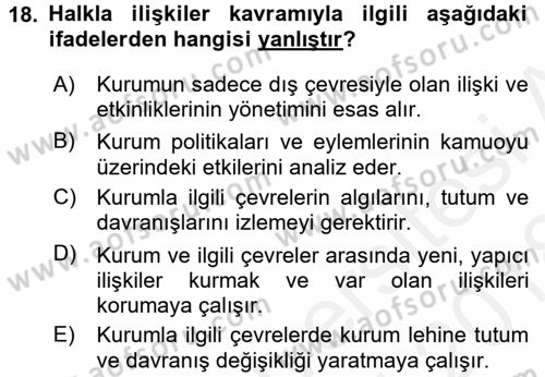 Perakende Yönetimi Dersi 2017 - 2018 Yılı (Final) Dönem Sonu Sınav Soruları 18. Soru