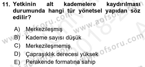 Perakende Yönetimi Dersi 2018 - 2019 Yılı (Vize) Ara Sınav Soruları 11. Soru
