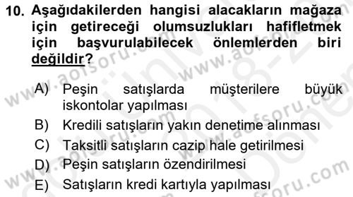 Perakende Yönetimi Dersi 2018 - 2019 Yılı (Final) Dönem Sonu Sınav Soruları 10. Soru