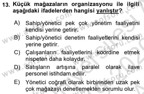 Perakende Yönetimi Dersi Ara Sınavı Deneme Sınav Soruları 13. Soru