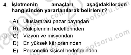 Perakende Yönetimi Dersi 2019 - 2020 Yılı (Vize) Ara Sınavı 4. Soru