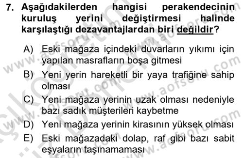 Perakende Yönetimi Dersi Ara Sınavı Deneme Sınav Soruları 7. Soru