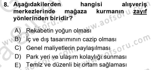 Perakende Yönetimi Dersi Ara Sınavı Deneme Sınav Soruları 8. Soru