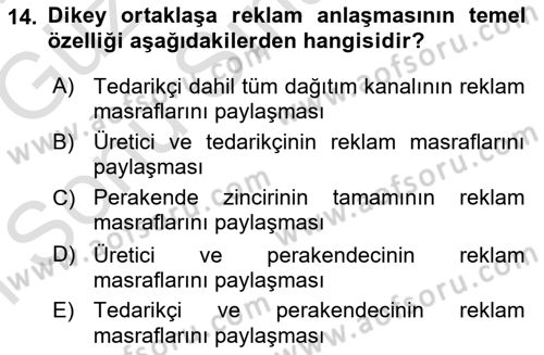 Perakende Yönetimi Dersi 2019 - 2020 Yılı (Final) Dönem Sonu Sınav Soruları 14. Soru