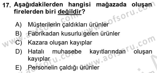 Perakende Yönetimi Dersi 2019 - 2020 Yılı (Final) Dönem Sonu Sınav Soruları 17. Soru