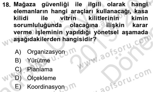 Perakende Yönetimi Dersi 2019 - 2020 Yılı (Final) Dönem Sonu Sınav Soruları 18. Soru