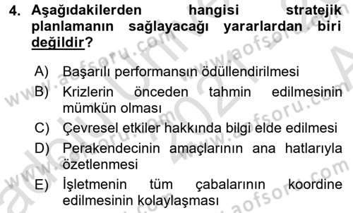 Perakende Yönetimi Dersi Ara Sınavı Deneme Sınav Soruları 4. Soru