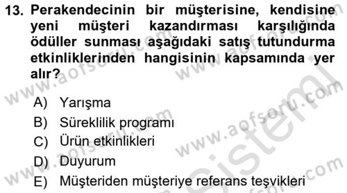Perakende Yönetimi Dersi 2021 - 2022 Yılı (Final) Dönem Sonu Sınav Soruları 13. Soru