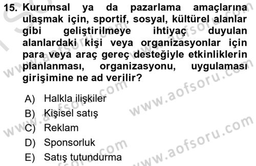 Perakende Yönetimi Dersi 2021 - 2022 Yılı (Final) Dönem Sonu Sınav Soruları 15. Soru