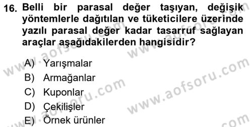 Perakende Yönetimi Dersi 2021 - 2022 Yılı (Final) Dönem Sonu Sınav Soruları 16. Soru