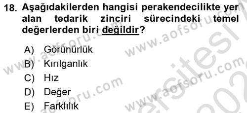Perakende Yönetimi Dersi 2021 - 2022 Yılı (Final) Dönem Sonu Sınav Soruları 18. Soru