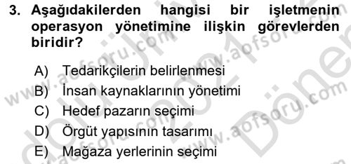 Perakende Yönetimi Dersi 2021 - 2022 Yılı (Final) Dönem Sonu Sınav Soruları 3. Soru