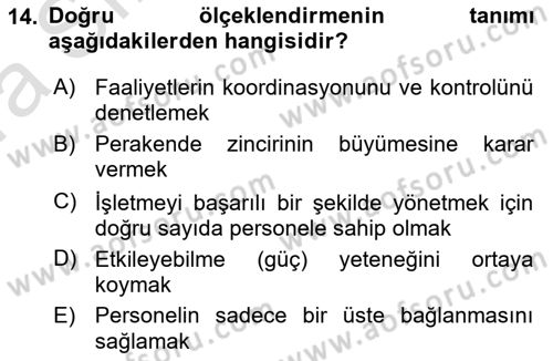 Perakende Yönetimi Dersi Ara Sınavı Deneme Sınav Soruları 14. Soru