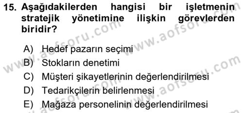 Perakende Yönetimi Dersi Ara Sınavı Deneme Sınav Soruları 15. Soru