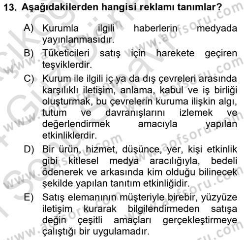 Perakende Yönetimi Dersi 2023 - 2024 Yılı (Final) Dönem Sonu Sınav Soruları 13. Soru