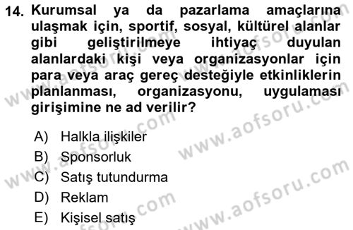 Perakende Yönetimi Dersi 2023 - 2024 Yılı (Final) Dönem Sonu Sınav Soruları 14. Soru