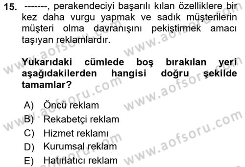 Perakende Yönetimi Dersi 2023 - 2024 Yılı (Final) Dönem Sonu Sınav Soruları 15. Soru