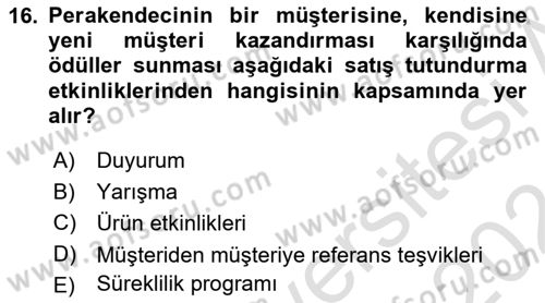 Perakende Yönetimi Dersi 2023 - 2024 Yılı (Final) Dönem Sonu Sınav Soruları 16. Soru