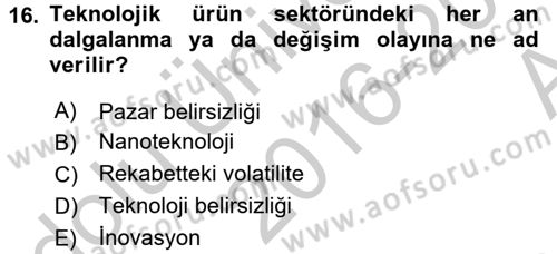 Teknoloji Perakendeciliği Dersi 2016 - 2017 Yılı (Vize) Ara Sınav Soruları 16. Soru
