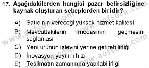 Teknoloji Perakendeciliği Dersi 2016 - 2017 Yılı (Vize) Ara Sınav Soruları 17. Soru