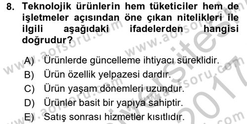 Teknoloji Perakendeciliği Dersi 2016 - 2017 Yılı (Vize) Ara Sınav Soruları 8. Soru