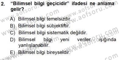 Psikolojiye Giriş Dersi 2013 - 2014 Yılı Tek Ders Sınavı 2. Soru