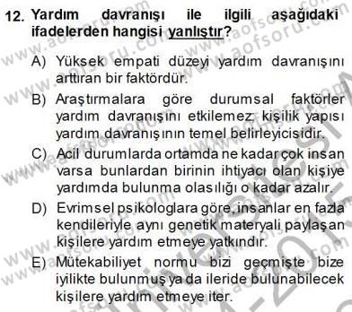 Psikolojiye Giriş Dersi 2014 - 2015 Yılı (Final) Dönem Sonu Sınav Soruları 12. Soru