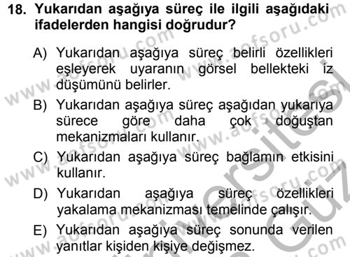 Psikoloji Dersi 2012 - 2013 Yılı (Vize) Ara Sınav Soruları 18. Soru